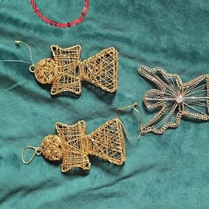(3) Christmas Ornaments Angels Gold Wire Holiday Decoration